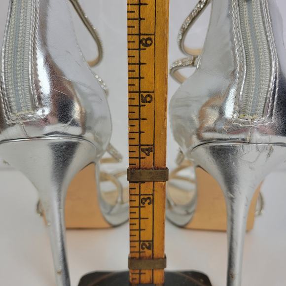 Nina Womens Heels Size 10 Silver Rhinestone Strappy Gladiator Back Zip - Picture 3 of 12